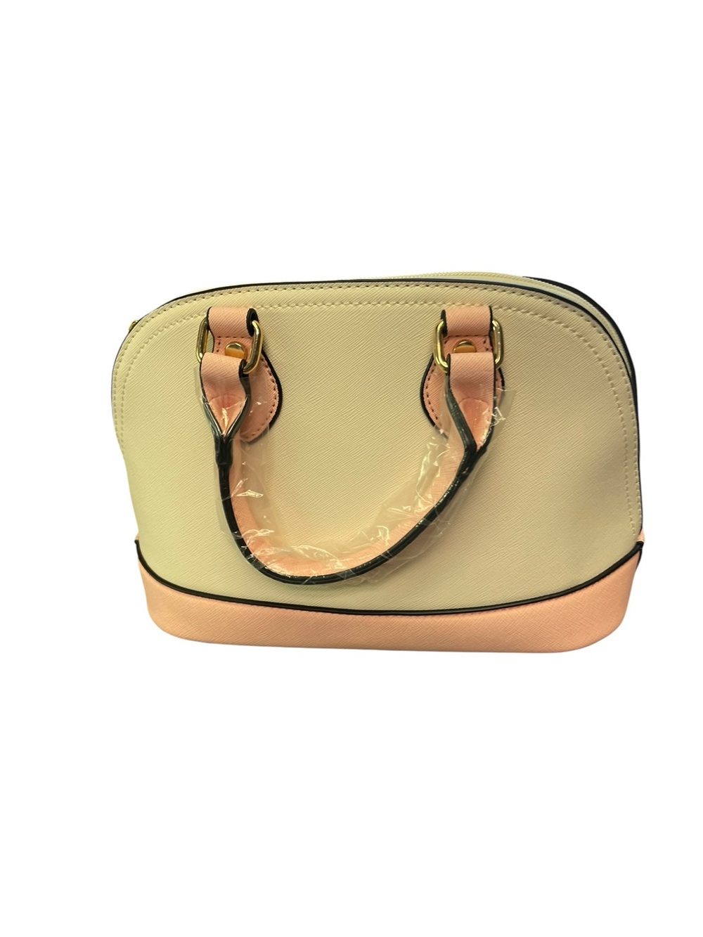 Two-Tone Cream and Pink Dome Satchel Handbag for Women - Picture 2 of 4